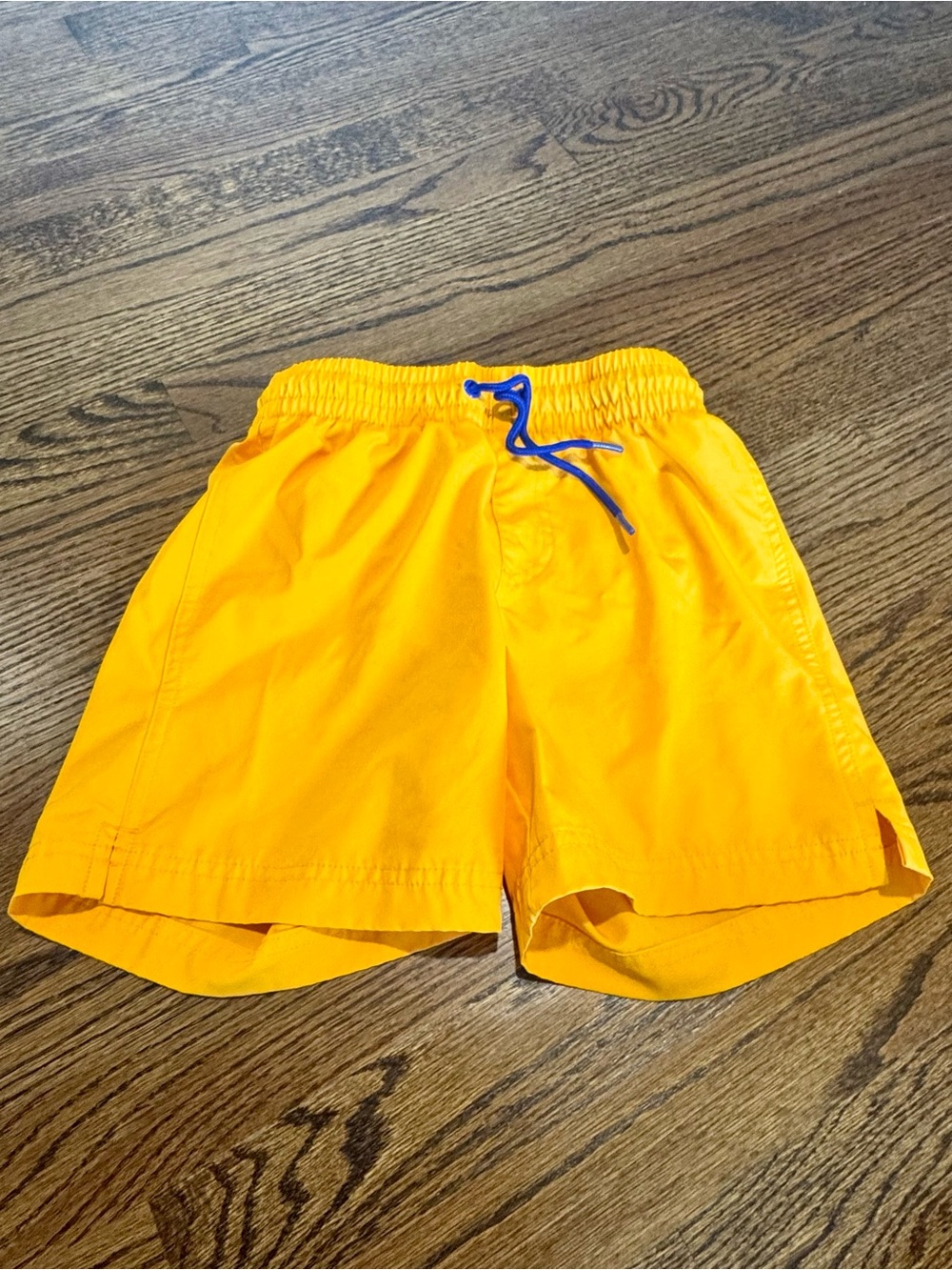 Bright Yellow Boy’s Swim Shorts with Blue Drawstring
